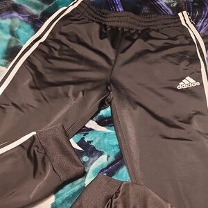 Adidas Mens Black Joggers with White Stripes